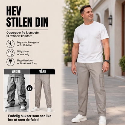 🔥 50% RABATT 🔥 Pustende Cargobukser for Menn – Løs Passform, Flere Lommer & Allsidig Komfort 👖✨