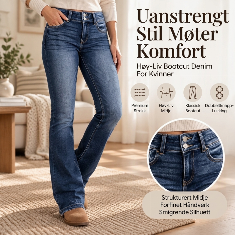 👖 Damejeans med høy midje og doble knapper – bootcut