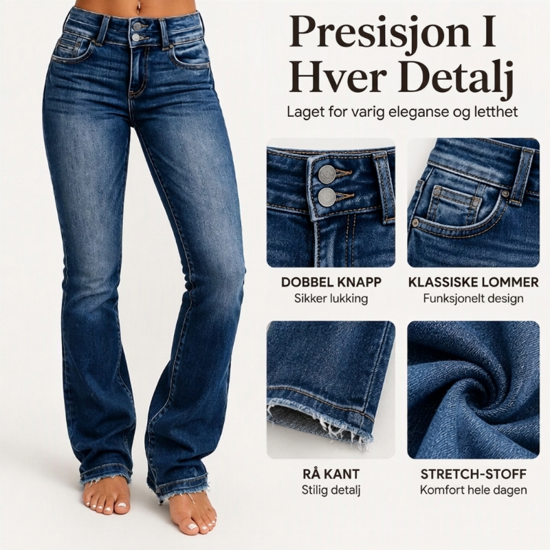 👖 Damejeans med høy midje og doble knapper – bootcut