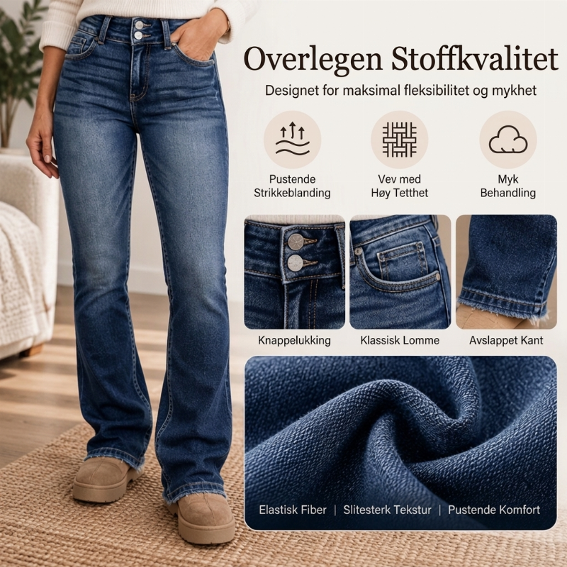 👖 Damejeans med høy midje og doble knapper – bootcut