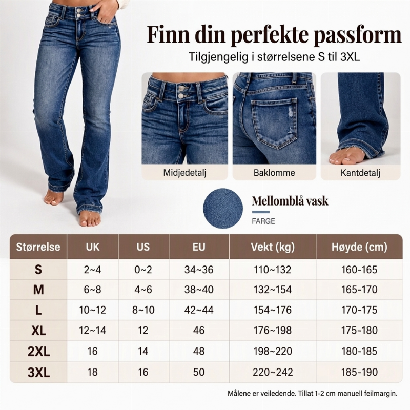 👖 Damejeans med høy midje og doble knapper – bootcut