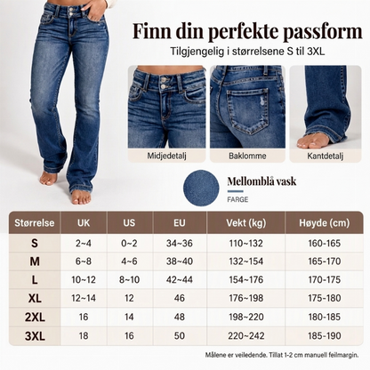 👖 Damejeans med høy midje og doble knapper – bootcut