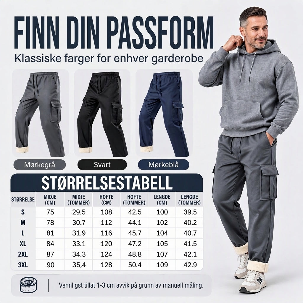 Vintercargobukser for menn med plysjfôr