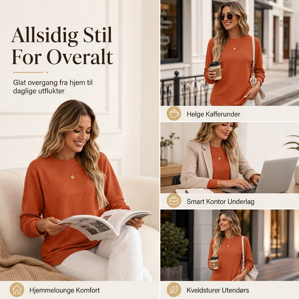 👚50 % rabatt🔥Avslappet og løs topp i vaffelstrikk for dame