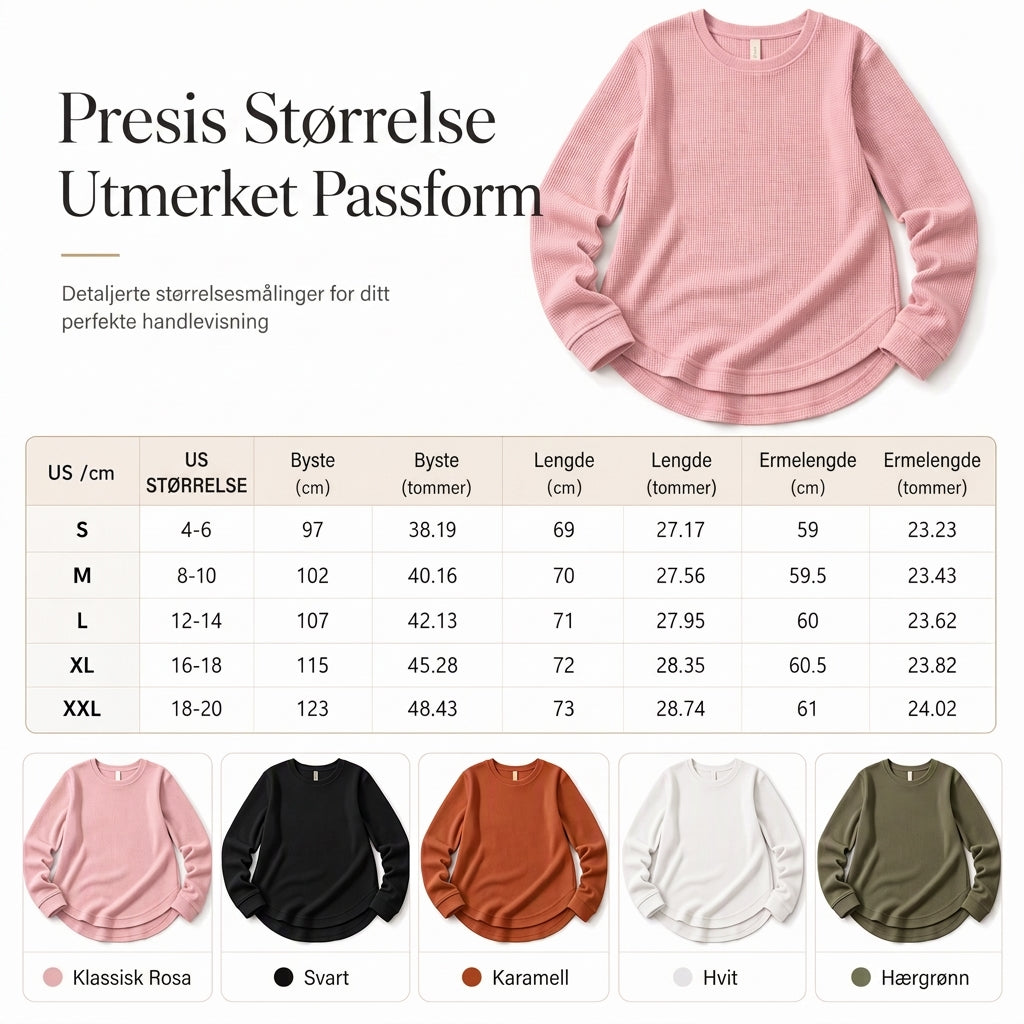 👚50 % rabatt🔥Avslappet og løs topp i vaffelstrikk for dame