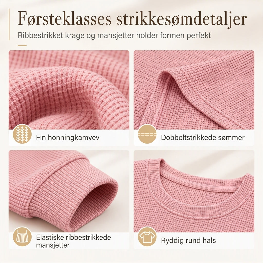 👚50 % rabatt🔥Avslappet og løs topp i vaffelstrikk for dame