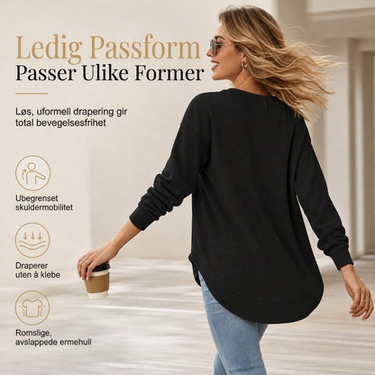 👚50 % rabatt🔥Avslappet og løs topp i vaffelstrikk for dame