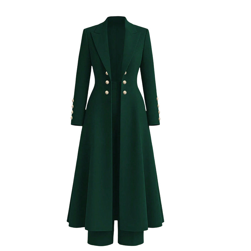 Elegant to-dørs høstoutfit for kvinner med retro langermet kåpe og enkle bukser