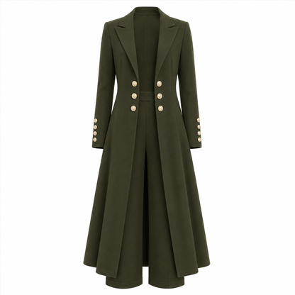 Elegant to-dørs høstoutfit for kvinner med retro langermet kåpe og enkle bukser