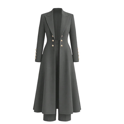 Elegant to-dørs høstoutfit for kvinner med retro langermet kåpe og enkle bukser