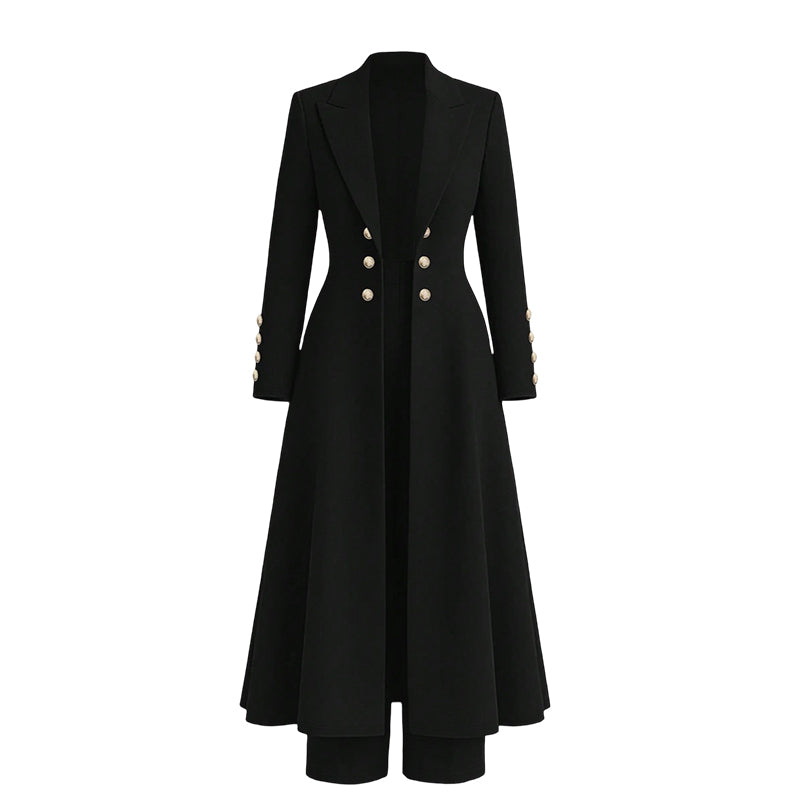 Elegant to-dørs høstoutfit for kvinner med retro langermet kåpe og enkle bukser