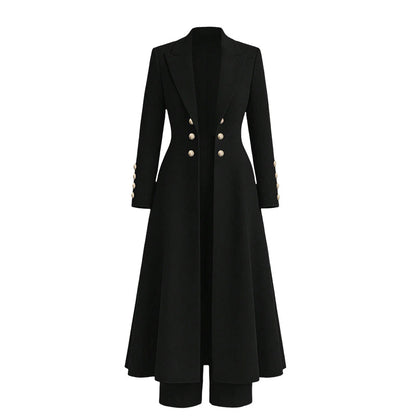 Elegant to-dørs høstoutfit for kvinner med retro langermet kåpe og enkle bukser