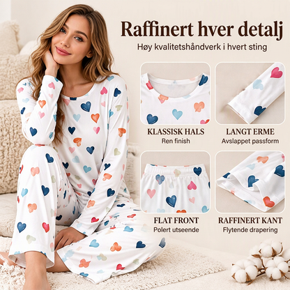 🌙 Pyjamas med lange ermer og hjerter for damer 💕