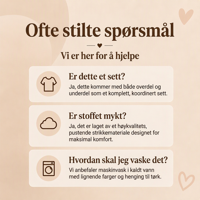 🌙 Pyjamas med lange ermer og hjerter for damer 💕