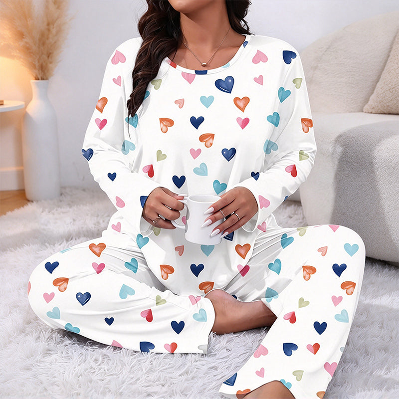 🌙 Pyjamas med lange ermer og hjerter for damer 💕