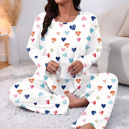 🌙 Pyjamas med lange ermer og hjerter for damer 💕