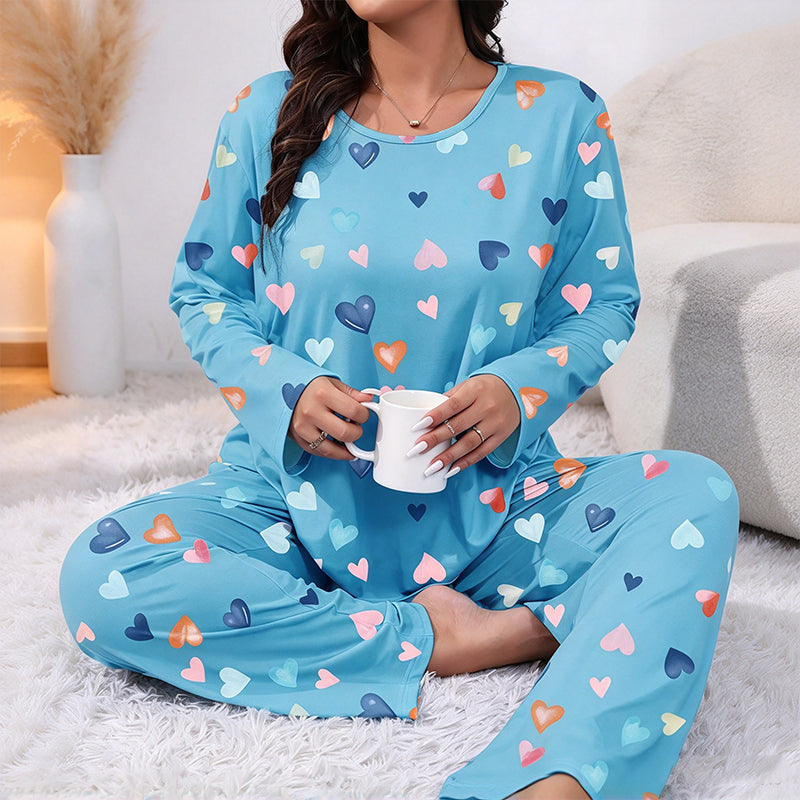 🌙 Pyjamas med lange ermer og hjerter for damer 💕