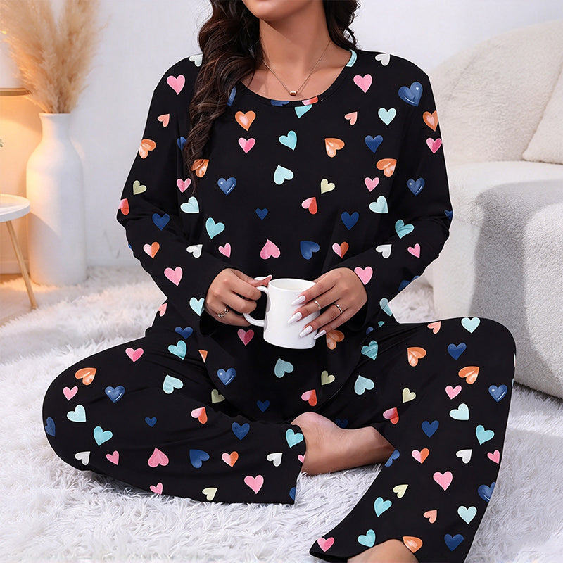 🌙 Pyjamas med lange ermer og hjerter for damer 💕