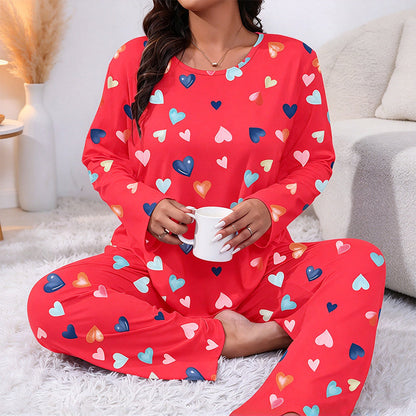 🌙 Pyjamas med lange ermer og hjerter for damer 💕