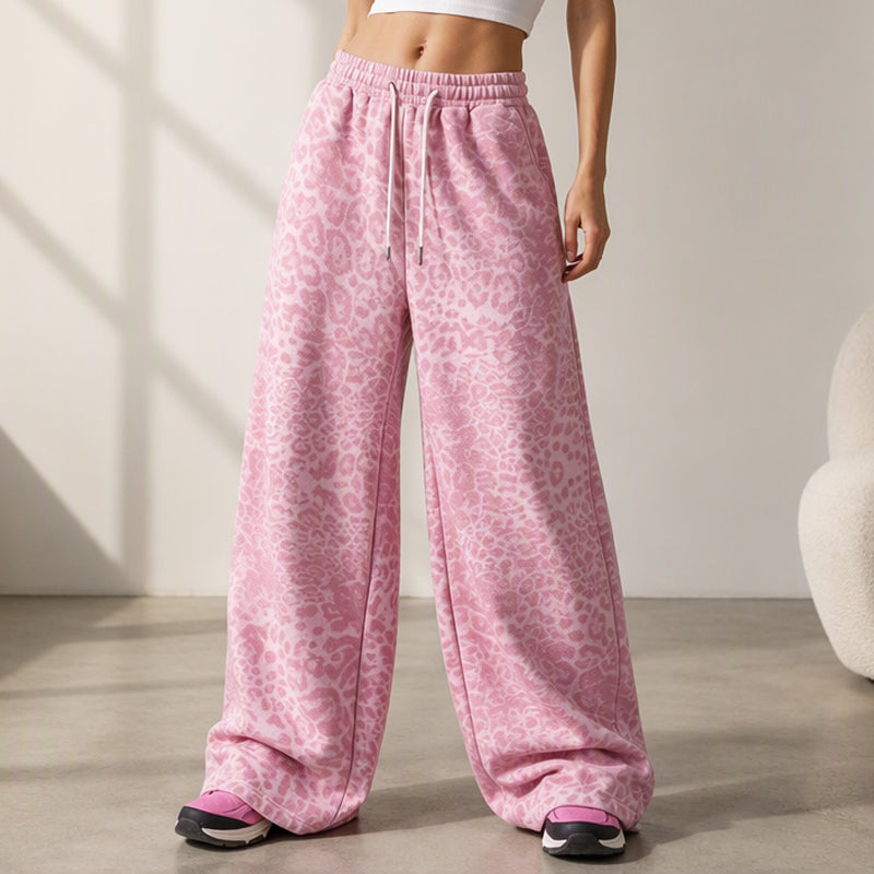 Avslappede sweatpants med vide ben og leopardmønster – Komfortabel og trendy for kvinner ✨🐆
