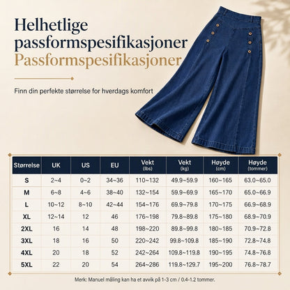 Høytaljede, vidbeinte stretch-jeans med dekorative knapper