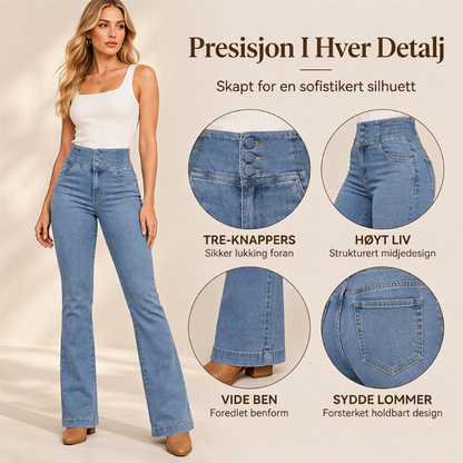 Elastiske flare-jeans med høy midje for kvinner