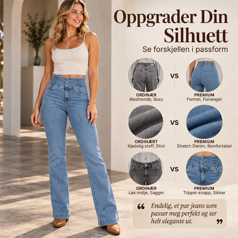 Elastiske flare-jeans med høy midje for kvinner