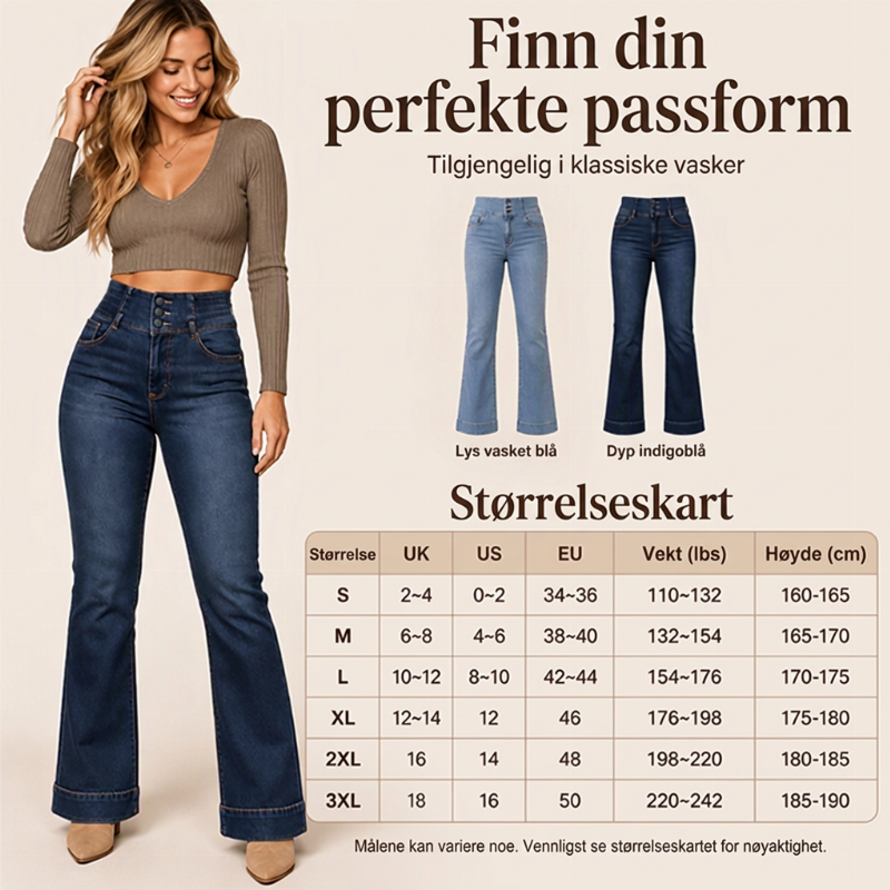 Elastiske flare-jeans med høy midje for kvinner