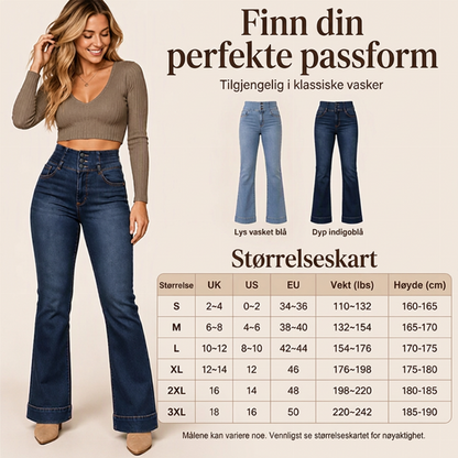 Elastiske flare-jeans med høy midje for kvinner