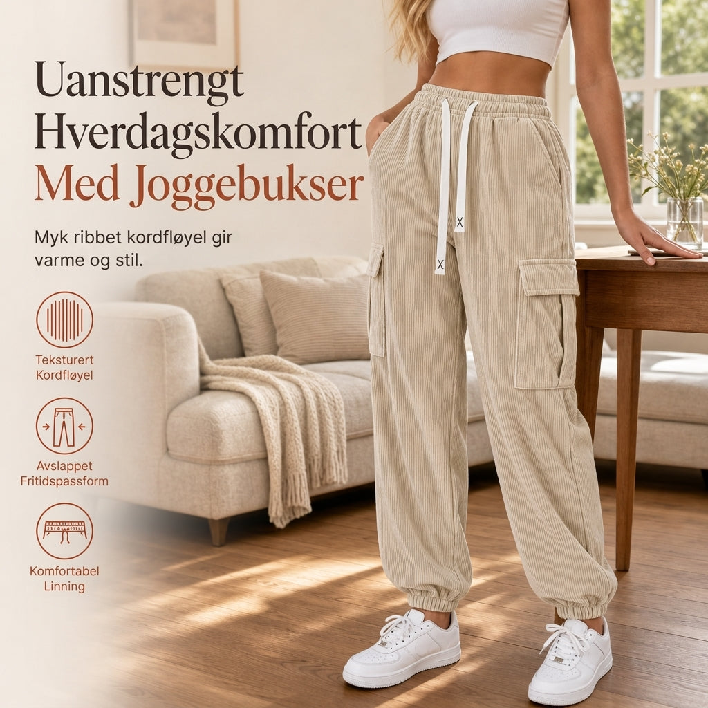 Avslappende joggebukser i cordfløyel for damer