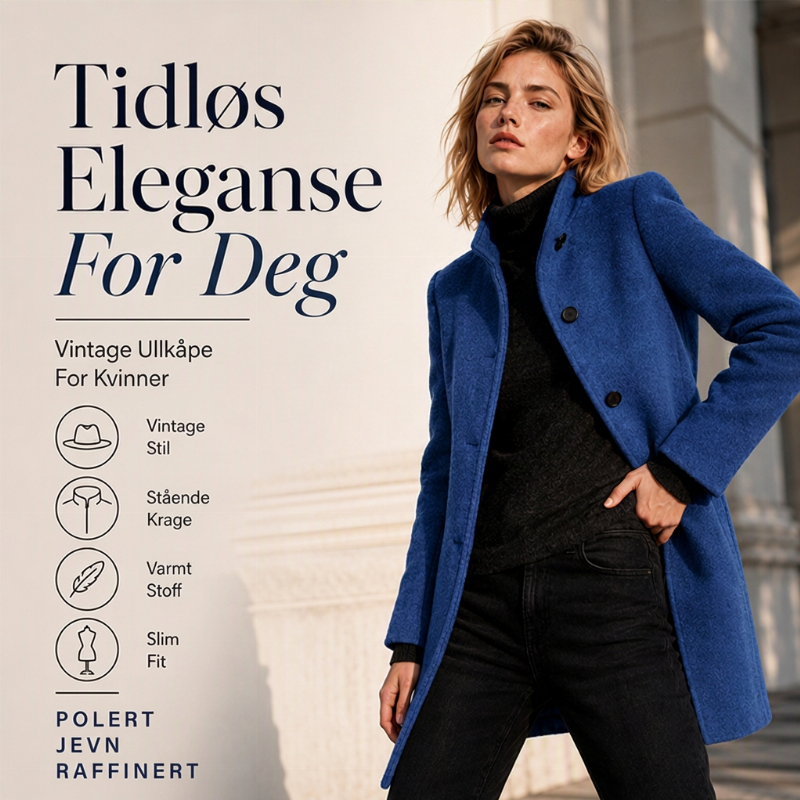 🧥 Damejakke i ull med ståkrage, i vintage-stil