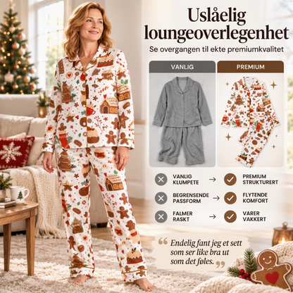 Kvinnelig julepyjamas sett med langermet og skåret krage