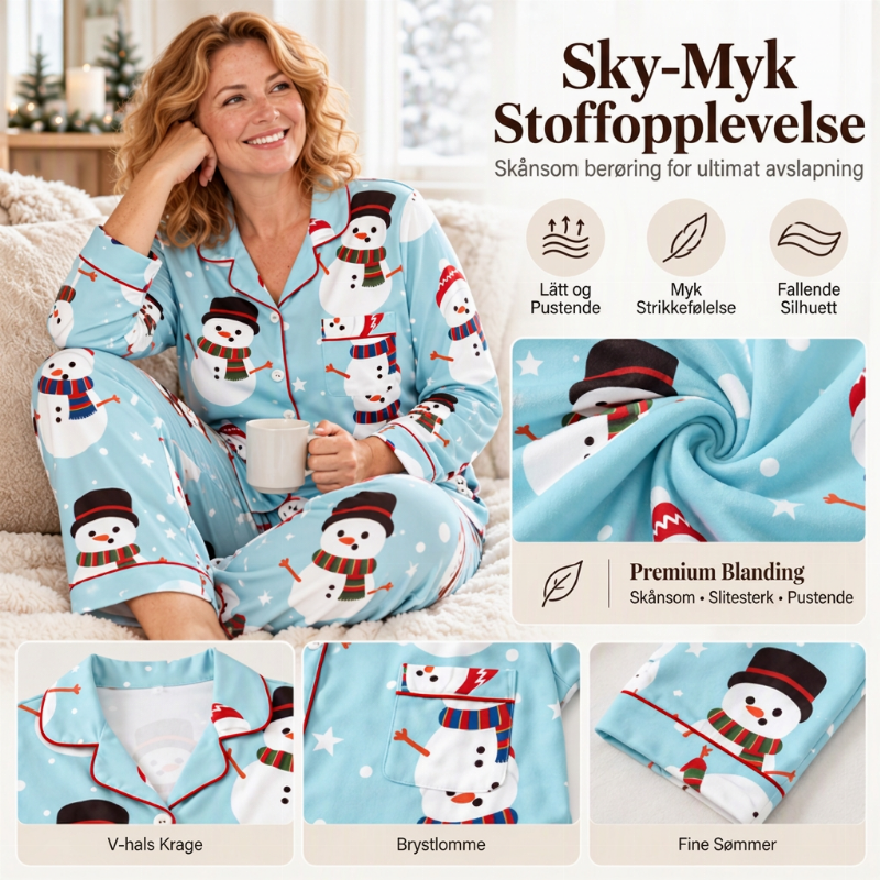 Kvinnelig julepyjamas sett med langermet og skåret krage