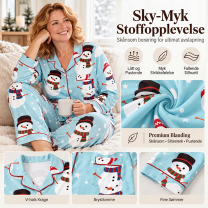 Kvinnelig julepyjamas sett med langermet og skåret krage