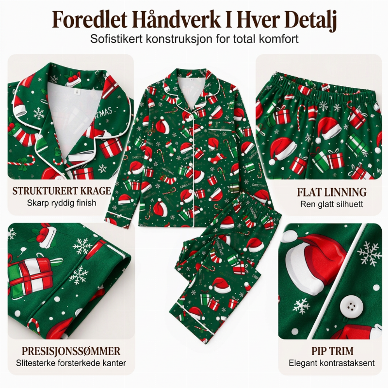 Kvinnelig julepyjamas sett med langermet og skåret krage