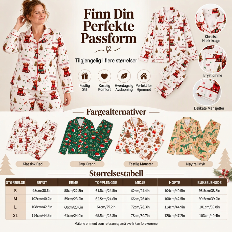 Kvinnelig julepyjamas sett med langermet og skåret krage