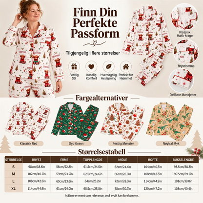 Kvinnelig julepyjamas sett med langermet og skåret krage