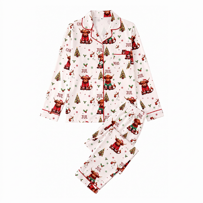 Kvinnelig julepyjamas sett med langermet og skåret krage