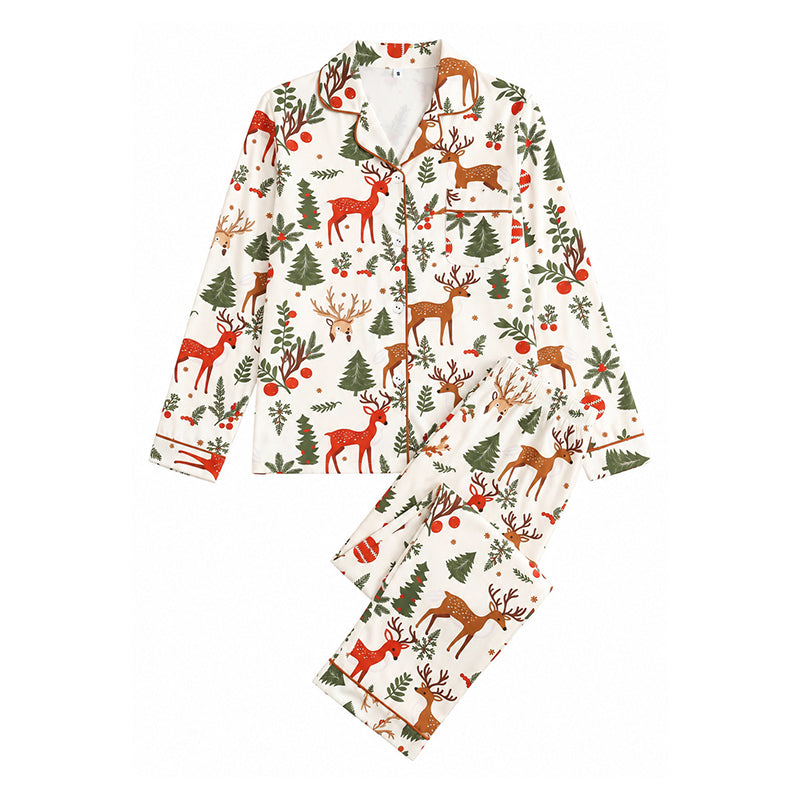 Kvinnelig julepyjamas sett med langermet og skåret krage