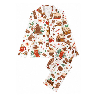 Kvinnelig julepyjamas sett med langermet og skåret krage