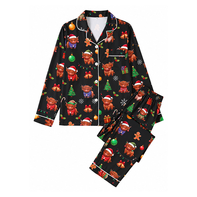 Kvinnelig julepyjamas sett med langermet og skåret krage