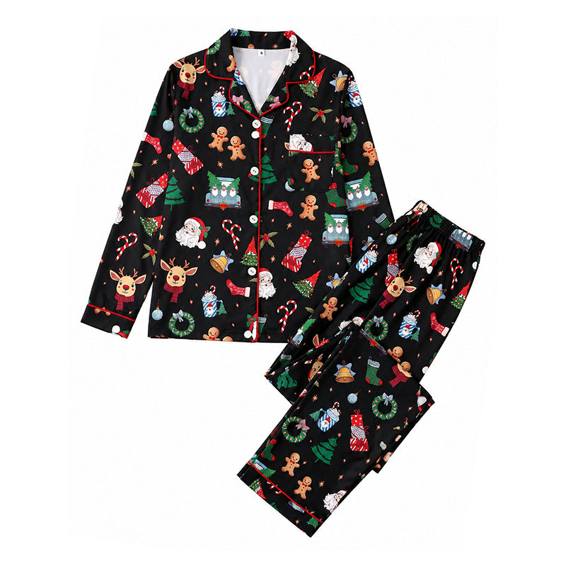 Kvinnelig julepyjamas sett med langermet og skåret krage