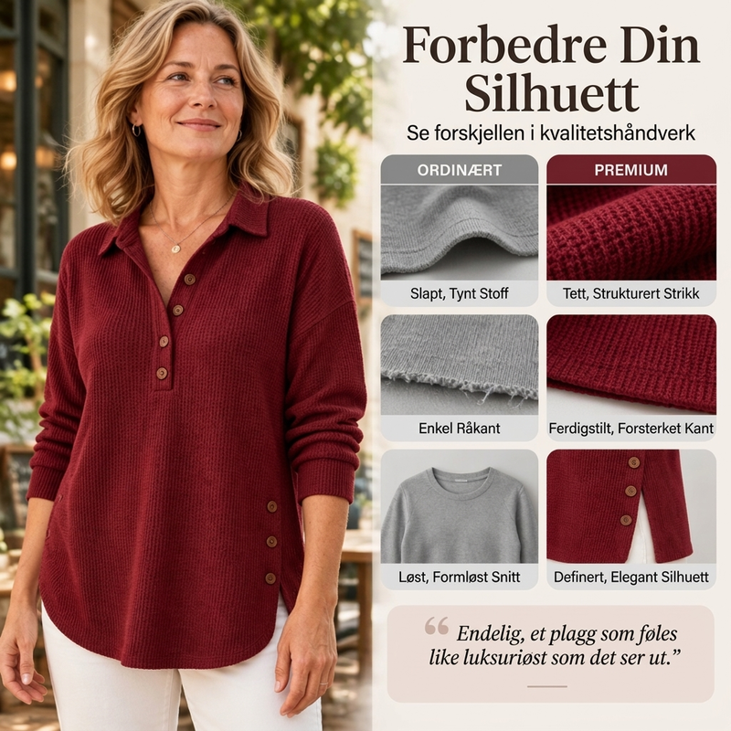 Damebluse med lange ermer i «waffle»-strikk