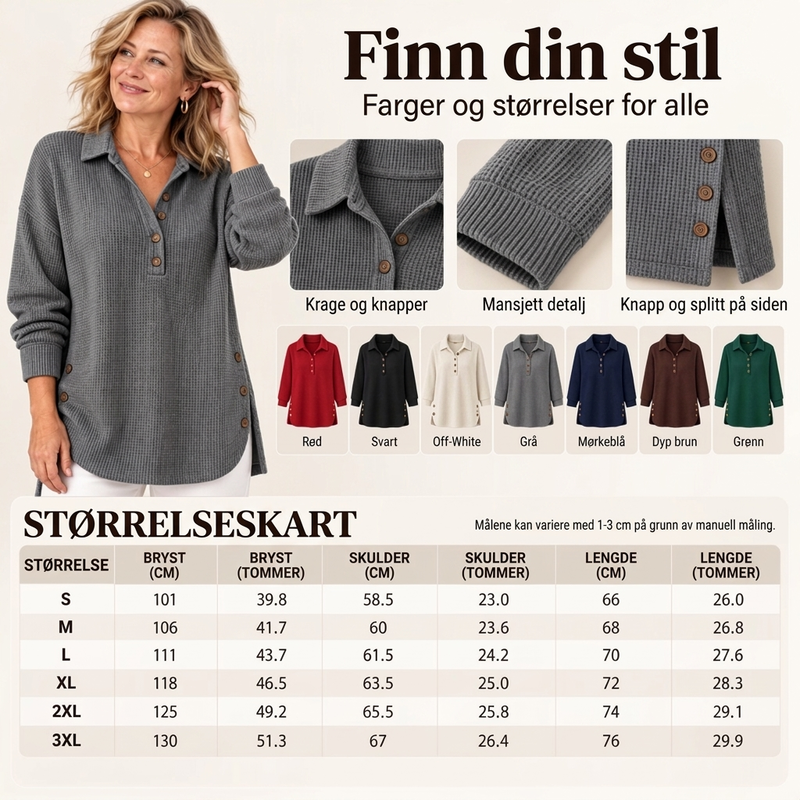 Damebluse med lange ermer i «waffle»-strikk
