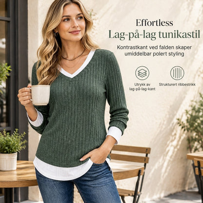 Faux-strikket genser i to lag, uformell pullover