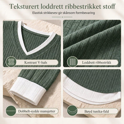 Faux-strikket genser i to lag, uformell pullover