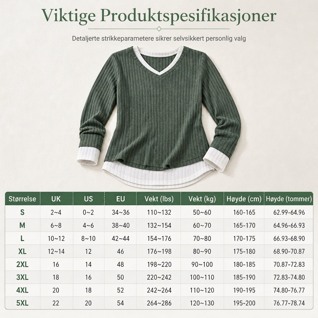 Faux-strikket genser i to lag, uformell pullover