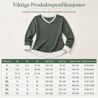 Faux-strikket genser i to lag, uformell pullover