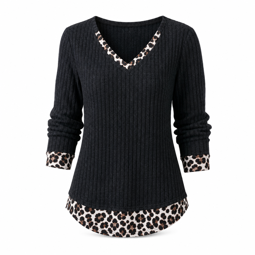 Faux-strikket genser i to lag, uformell pullover