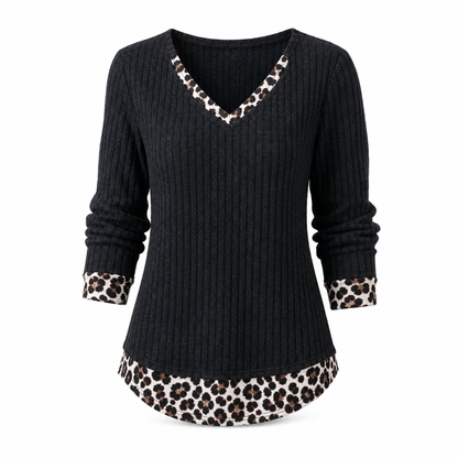 Faux-strikket genser i to lag, uformell pullover